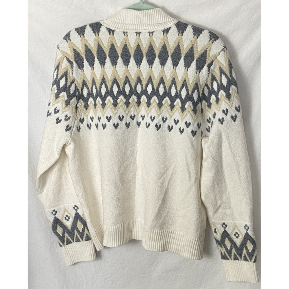 Loft Womens Sweater Cream Gray Collar Long Sleeve V Neck Sz L Elegant Style - Picture 2 of 4